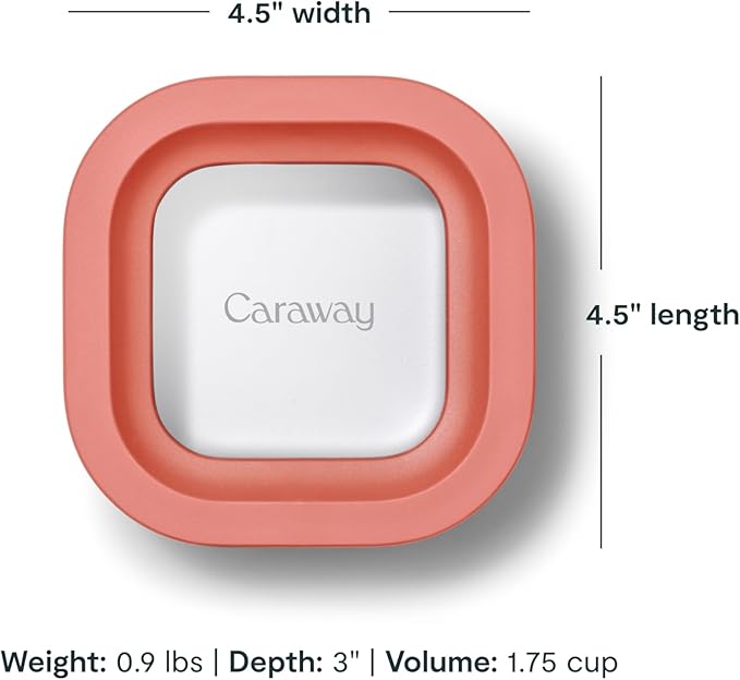 Caraway 6pc Food Storage Container Set - 1.75 Cup Glass Storage Container for Food (6) - Non-Toxic Ceramic-Coated Glass - Air Release Technology - Compact & Stackable Design - Perracotta