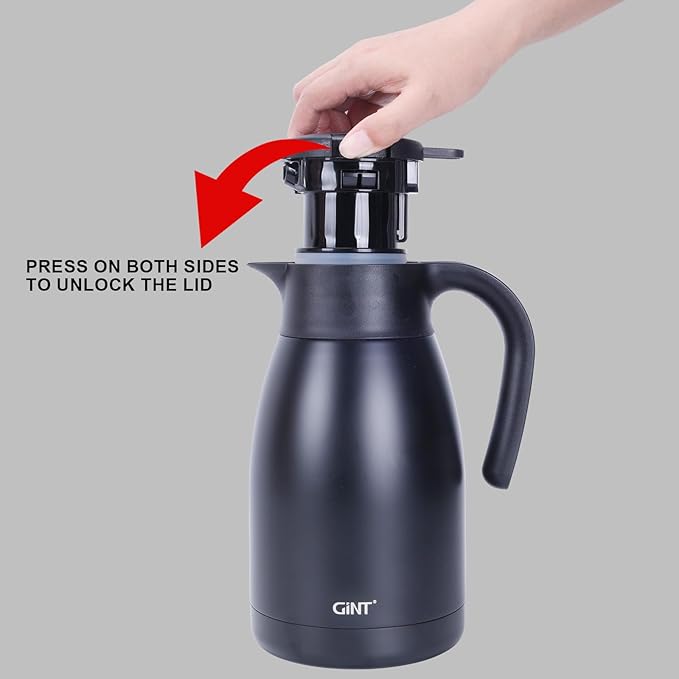 GiNT 2.2L / 74Oz Thermal Coffee Carafe, Insulated Stainless Steel Coffee Carafes for Keeping Hot/Double Walled Vacuum Thermal Carafe (Black)