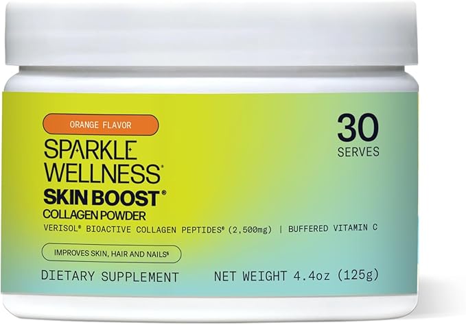 Sparkle Wellness VERISOL Bioactive Hydrolyzed Collagen Peptides | Collagen Powder Supplement with Vitamin C for Skin, Hair & Nail Health | Skin Boost (Orange) [30-Serves]