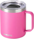 SUNWILL Insulated Coffee Mug with Lid, Travel Tumbler with Handle, 14 oz Stainless Steel Cup for Home, Office, Camping, Powder Coated Magenta