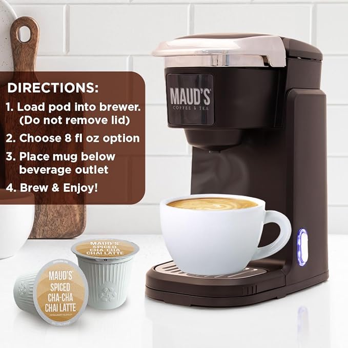 Maud's Chai Tea Latte Pods, 72 ct, Recyclable Single Serve Tea Pods - 100% Gourmet Blended Tea Leaves, Compatible with Keurig K Cups Maker