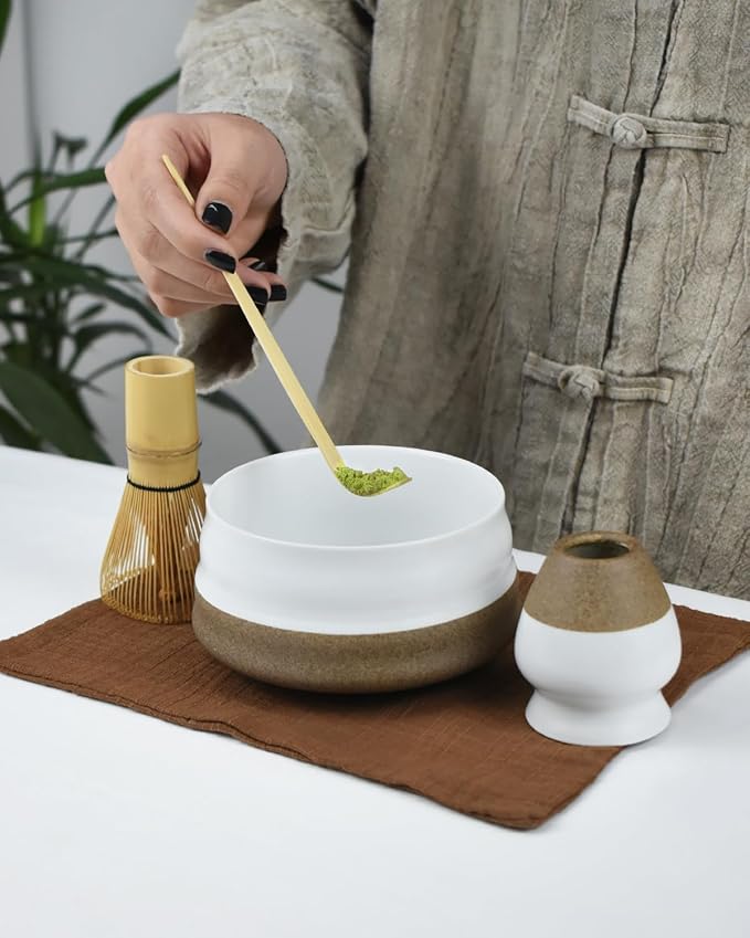Artcome Premium Matcha Tea Set - 19.6oz Ceramic Bowl, Bamboo Whisk, Scoop, Whisk Holder & Brewing Guide - Authentic Japanese Tea Ceremony Tools for Matcha Preparation