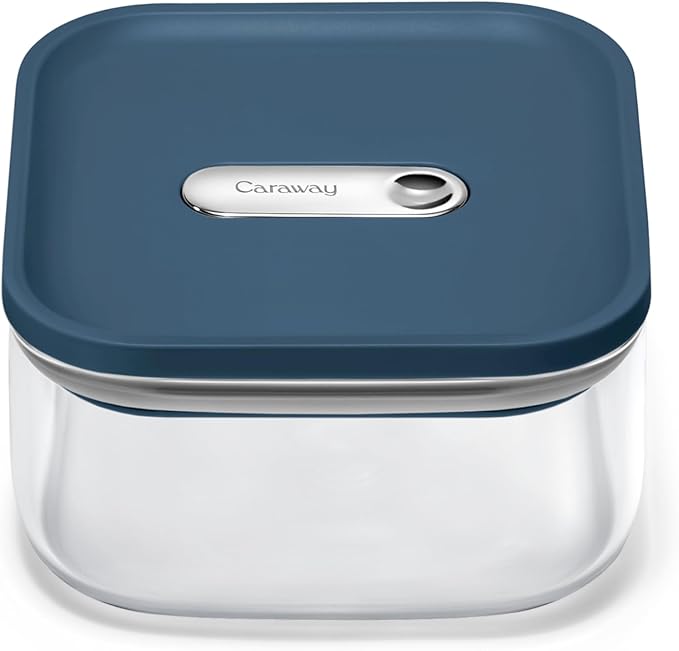 Caraway 1qt Glass Airtight Food Storage Container with Lid – Non-Toxic, BPA-Free Kitchen Storage Container – Stackable, Space-Saving Airtight Container for Dry Goods and More - Navy