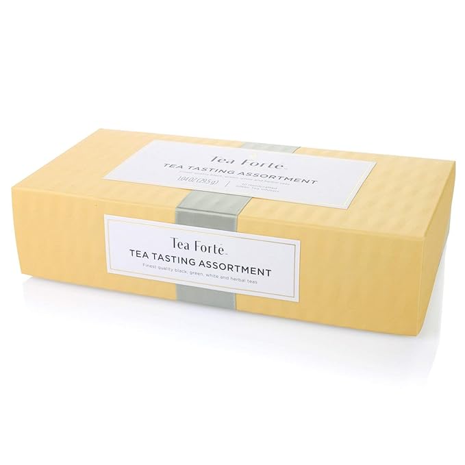 Tea Forte Tea Tasting Assortment Premium Petite Presentation Box Gift Set Sampler, 10 Count, 1 of Each Variety Individually Wrapped Handcrafted Pyramid Infuser Bags