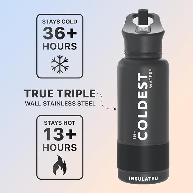 Coldest Insulated Water Bottle with Straw Lid - Stainless Steel Metal Insulated Bottle for Men & Women (Interstellar Reef Glitter, 32 oz)
