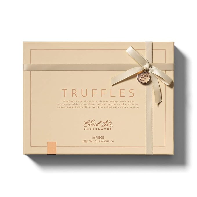 Ethel M Chocolates Premium Truffles Collection Chocolate Gift Box, Milk, Dark & White Chocolate Candy Assortment, 12 Pieces of Creamy, Smooth and Rich Chocolate Gems