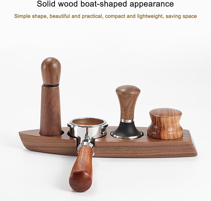 Coffee Tamper Station, Small Ship Shape Portafilter Tamping Stand Espresso Coffee Organizer Box Fit for Storage 54, 64MM Espresso Tamper Mat Portafilter Holder (Accessories not included)