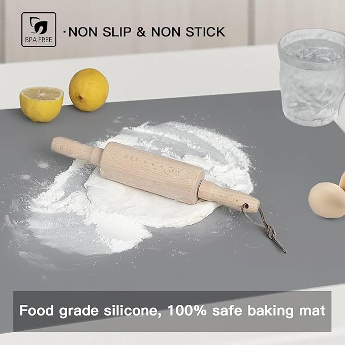 Silicone Mats for Kitchen Counter, 47.3"x23.6"x0.08" Largest Heat Resistant Mat Kitchen Island 2MM Thick Waterproof Countertop Protector Mat Nons-slip Extra Large Counter Mat (Light Gray)