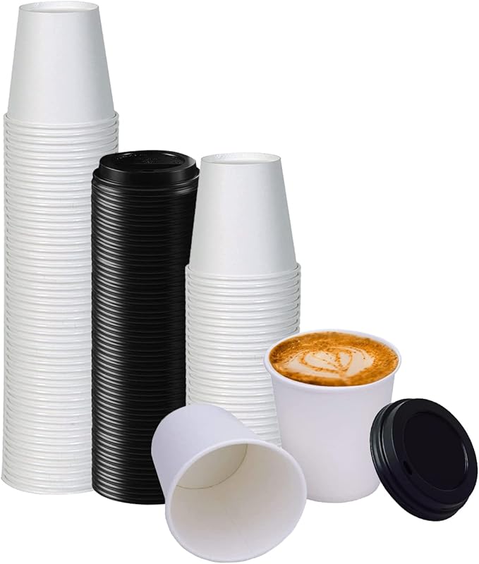 Smygoods White Disposable Paper Coffee Cups with Lids (10 OZ, 25 Count) For Hot Beverages, Tea, Espresso, Cocoa - To Go Drink Containers, Café & Office
