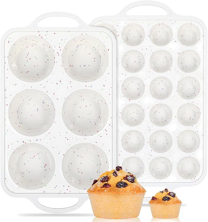 Silicone Muffin Pans for Baking, Metal Reinforced Frame Jumbo 6 Cups & Mini 24 Cups Cupcake Pan Nonstick Muffin Pan for Homemade Baking Easy to Handle