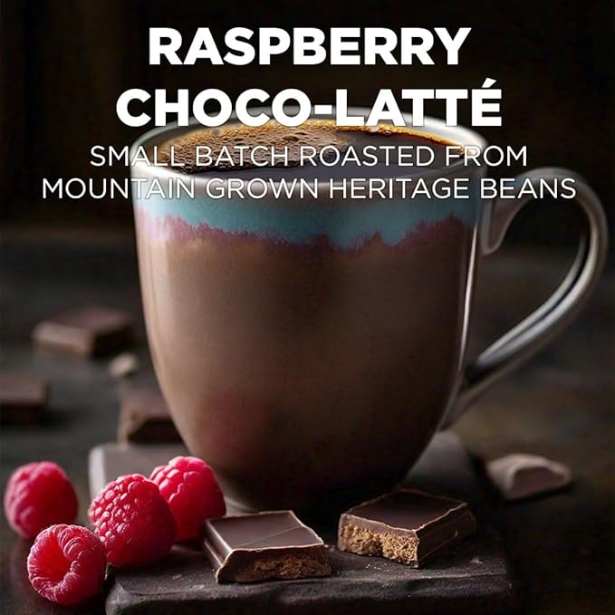 Maud's Raspberry Chocolate Flavored Coffee Pods, 50 ct, Medium Roast Flavored Coffee in Recyclable Single Serve Pods – 100% Arabica Beans, Compatible with Keurig K Cups Maker