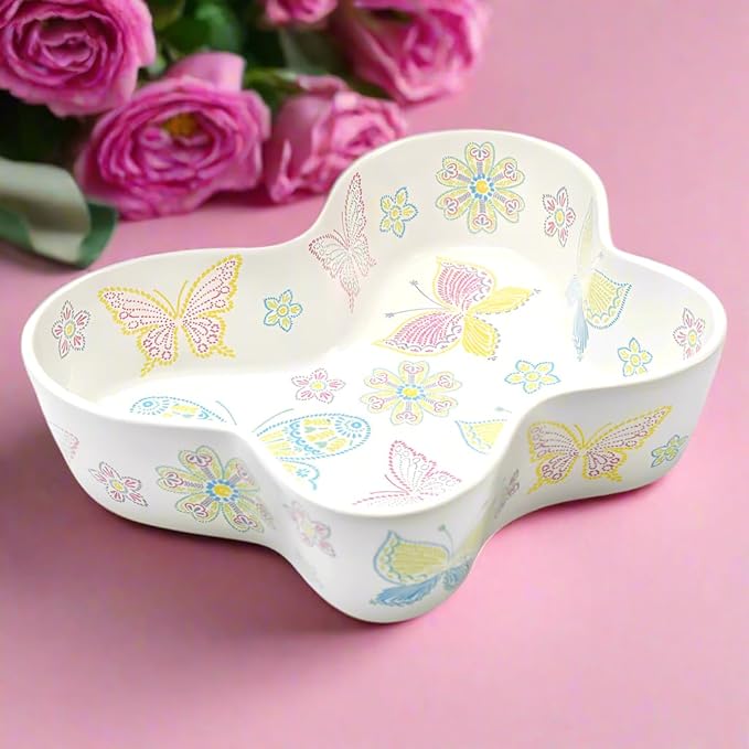 temp-tations by Tara Ceramic Pie Pan for Baking 10", Colorful All A-Flutter - Deep Stoneware Pot or Apple Pie Dish, Quiche Baking Dish, Scalloped Non-Stick Fluted Tart Cake Pan Oven Plate Mold