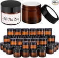 2 oz Small Glass Jars with Lids, Bumobum 48 pack Round Amber Glass Candle Jars with Black Lids, White Labels & Inner Liners, Empty Cosmetic Containers for Cream, Lotion, Slime