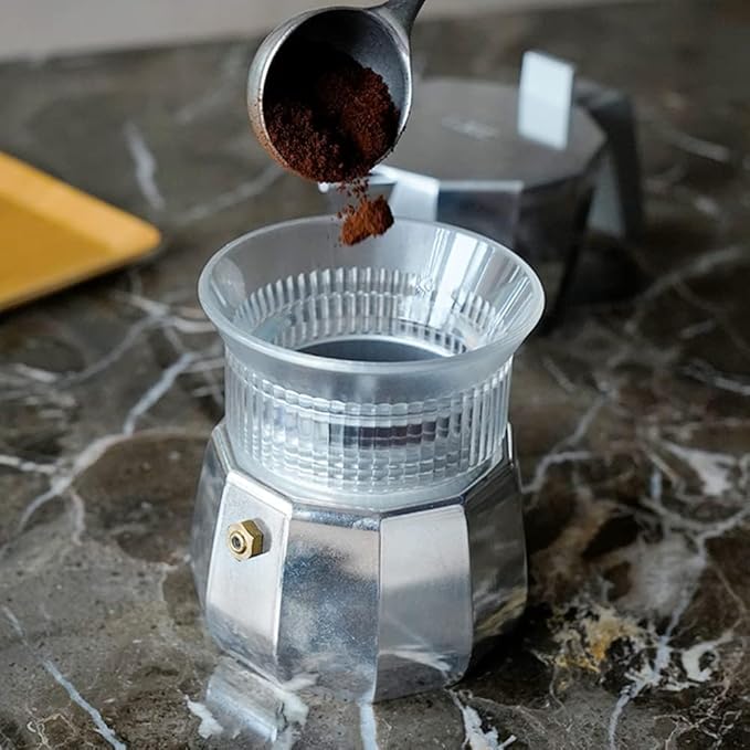 watchget Moka Pot Dosing Funnel, 54mm Stovetop Espresso Coffee Maker Distribution Tool Italian Coffee Maker Dosing Ring For Moka Express 3 Cups, Transparent
