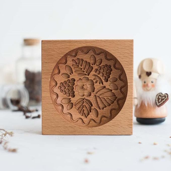 MOTEERLLU Wooden Cookie Molds Baking, Wood Cookie Stamp Cutter Carved Biscuit Embossing Gingerbread Mold