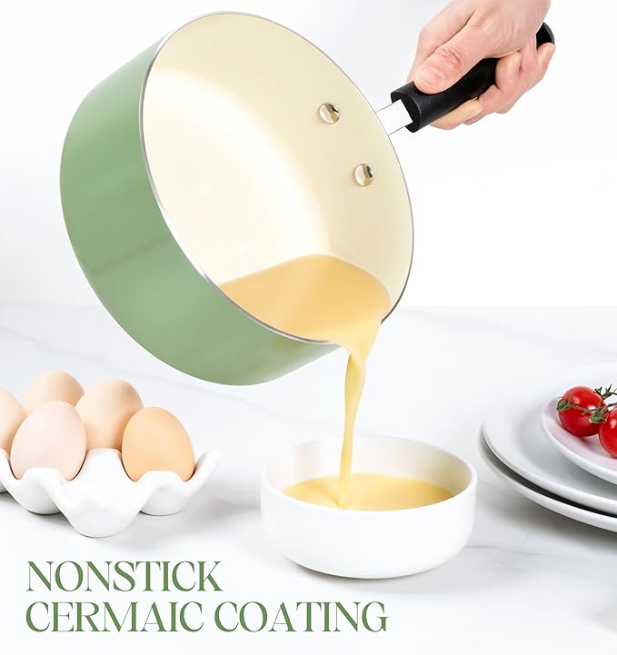 MICHELANGELO Nonstick Sauce Pan with Lid, Ceramic Saucepan Set, Non Toxic Small Saucepans Sets with Stay-Cool Handle, Induction Pots For Cooking, PTFE & PFOA Free - 1Qt & 2Qt & 3Qt, Green