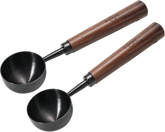 Vintage Coffee Measuring Spoon - 304 Stainless Steel, Coffee Scoop，10g Capacity, Walnut Handle - Perfect for Coffee, Tea, and More (Gunmetal (2 pcs))