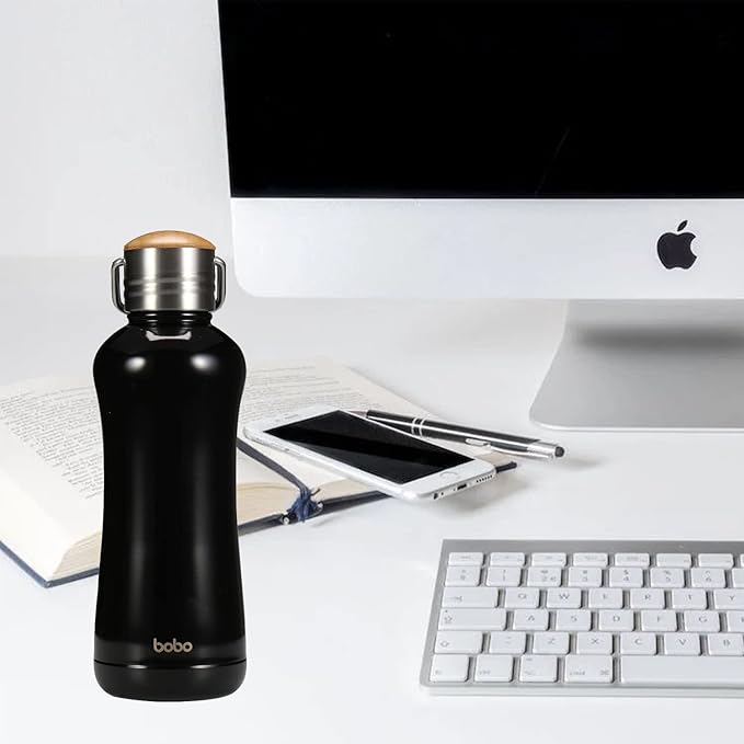 YOHKOH Mini Insulated Water Bottle With Bamboo Lid - 11.8oz Small Vacuum Insulated Water Bottle for Women Kids, 12 Hrs Hot & 24 Hrs Cold Stainless Steel Thermos Leak-Proof BPA-Free (11.8oz,Black)