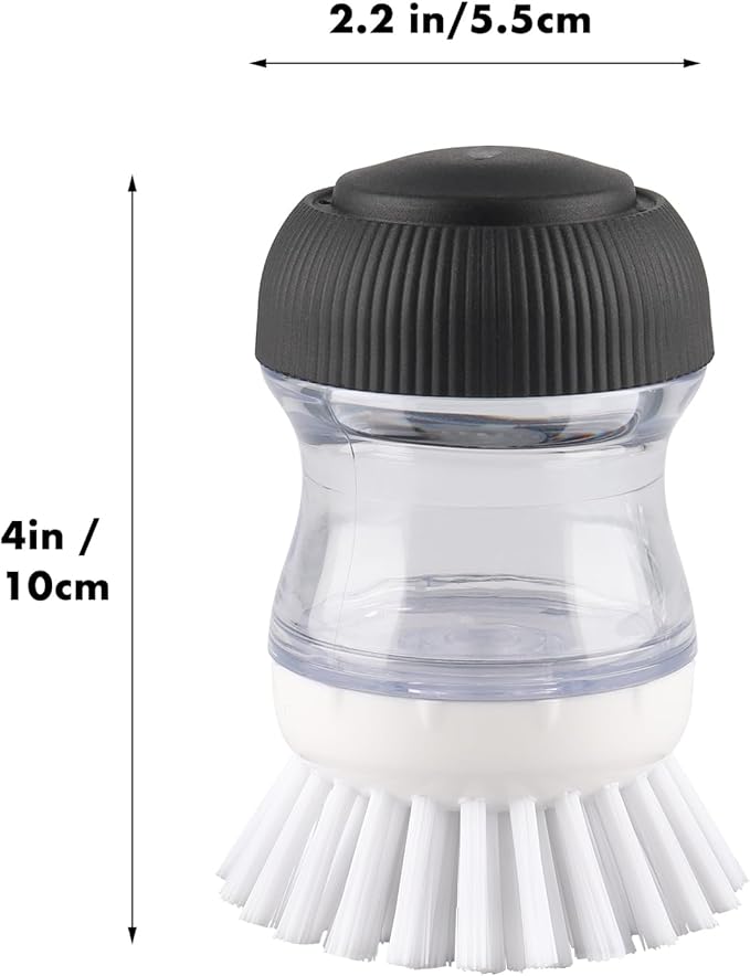 Dish Scrub Brush with Soap Dispenser, Kitchen Brush for Dish Pot Pan Sink Cleaning, 1 Piece Soap Dispensing Palm Brush, Black/Clear/White