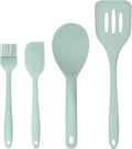 Silicone Utensils 4-Piece Set – Rubber Spatula, Pastry Brush, Slotted Turner, and Rice Paddle – Complete Heat-Resistant Set for Non-Stick Cookware – Kitchen Tools for Cooking and Baking – Pastel Green
