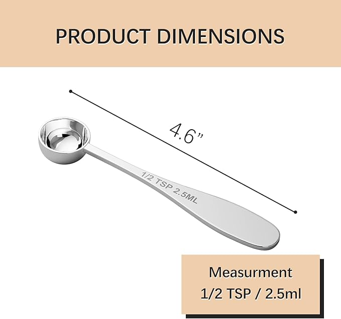1PCS 1/2tsp(1/6tbsp, 2.5 ml) Single Measuring Spoon, Stainless Steel Individual Teaspoon, Metal Measure Scoop with Gift Box