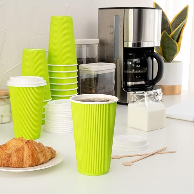 Restaurantware 12 Ounce Double Wall Disposable Coffee Cups, 500 Insulated Green Paper Tumblers with Rolled Rim Design, Lids Sold Separately for Hot Drinks like Tea, Hot Chocolate and More