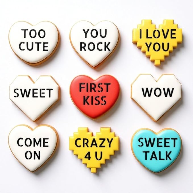 Mini Heart Conversation Cookie Cutter and Stencil Set Bundle Family Love Bakery Cutter Valentine Stencils DIY Bakery for Wedding Holiday and Lover Kids Painting Coloring Pages Comb (Mini Heart)