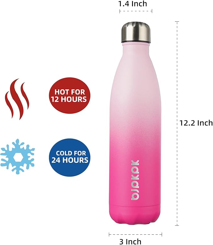 BJPKPK 25oz Insulated Stainless Steel Water Bottles,Sports Water Bottles Keep Cold for 24 Hours and Hot for 12 Hours,Cherry Blossom