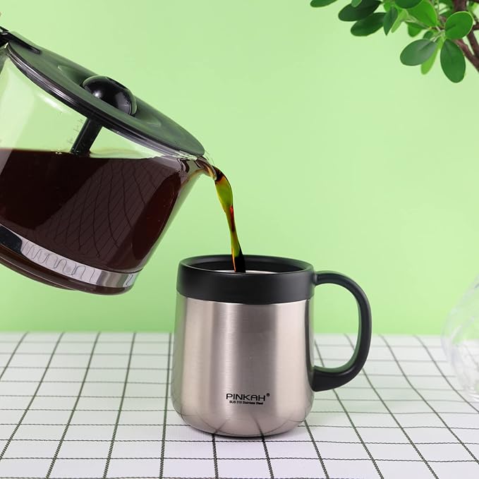 11OZ 330ML Stainless Steel Insulated Coffee Mug with Handle, Thermo Tumbler with Double Wall Vacuum Insulated Coffee Cup with 2 Lids