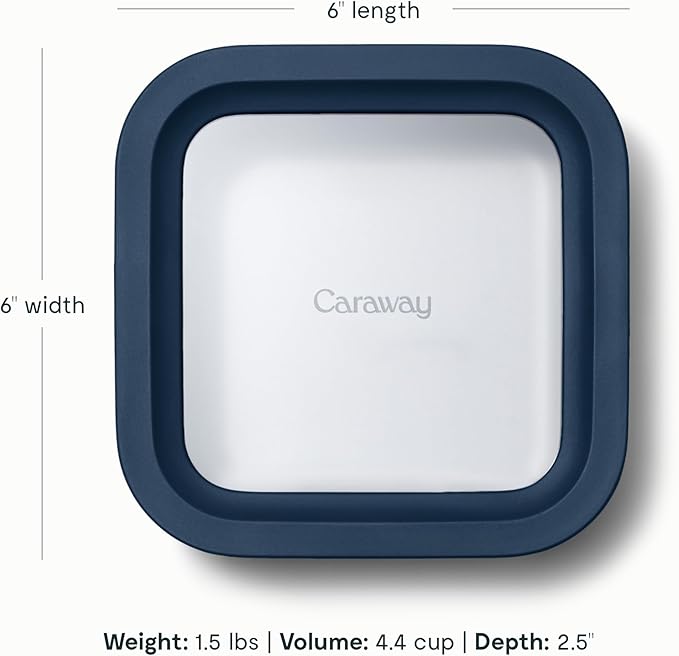 Caraway 2pc Glass Food Storage Set - 4.4 Cup Food Containers (2) - Ceramic Coated - Non Toxic, Non Stick Lunch with Lids - Dishwasher, Oven, & Microwave Safe - Navy