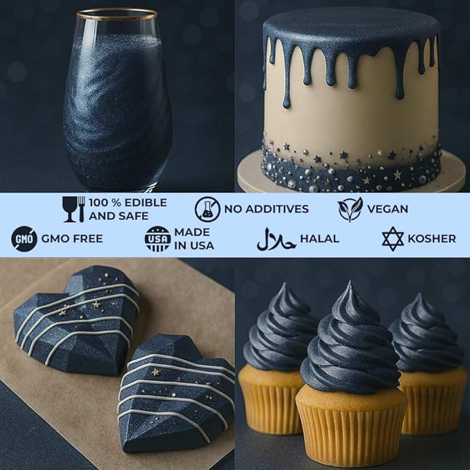Bulk (20g) Navy Blue Luster Dust Edible Glitter for Cocktails | Premium Edible Navy Blue Luster Dust for Cake Decorations - Edible Glitter for Drinks Cupcakes Cookies Cakes Food Paint