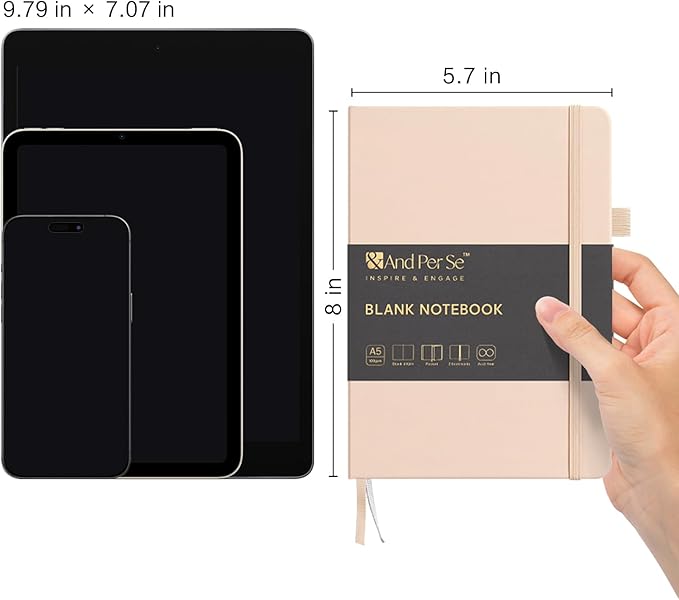 &And Per Se Blank Journal Notebook, 160 Pages, 5.7 x 8 inches College Ruled Thick Paper Notebook Journals for Writing, Hardcover Notebook(1 Pack, Light Apricot)