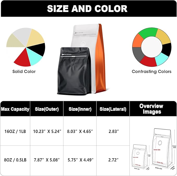 Coffee Bags with Valve(60pcs,8 oz,1/2 lb) Vented Coffee Beans Packaging Bags High Barrier Aluminumed Foil Flat Bottom Heat Sealed Side Zipper Resealable Storage Bag for Home or Business（White+Blue）
