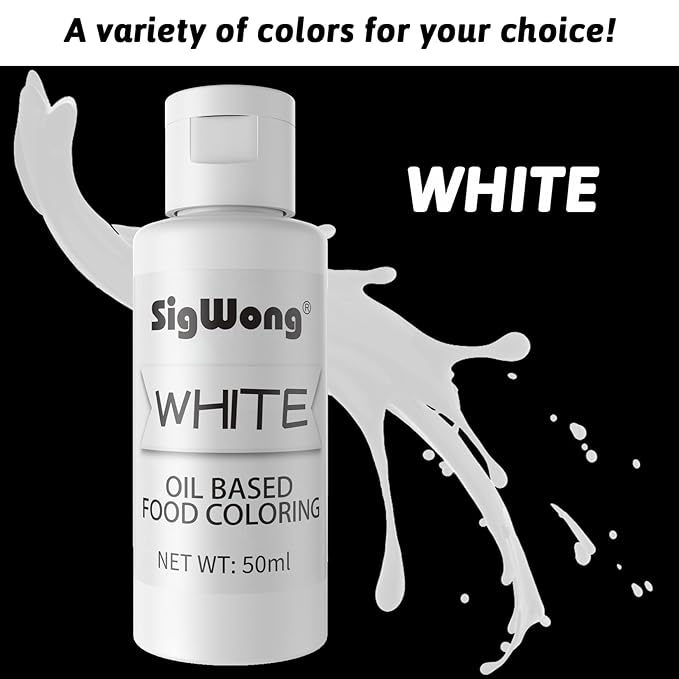 Oil Based Food Coloring for Chocolate - 50ml White Upgraded Edible Oil Based Food Dye for Cake Decorating, Icing Frosting, Fondant, Baking, Candy Melts, Cookie, Meringues - 1.69 Fl.Oz Bottles