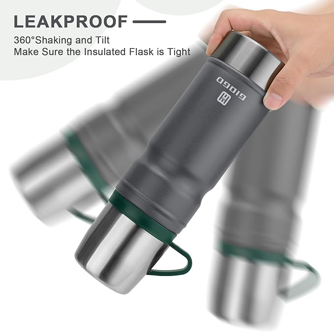 Vacuum Insulated Water Bottle Thermo Water Flask with Cup 680ml/23oz Stainless Steel Thermal Water Bottles Thermo for Hot and Cold Drinks Coffee Water(Dark Grey,Set)