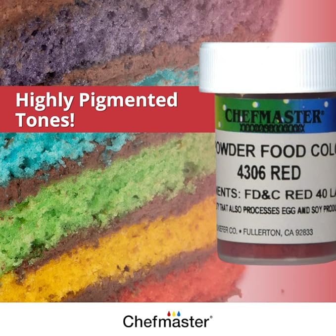 Chefmaster Red Dry Powder Candy Color | Vibrant Shades | Chocolate, Macarons, Fondant | Decorating | Professional-Grade Dye | Easy-to-Use | Manufactured in USA | 3 grams