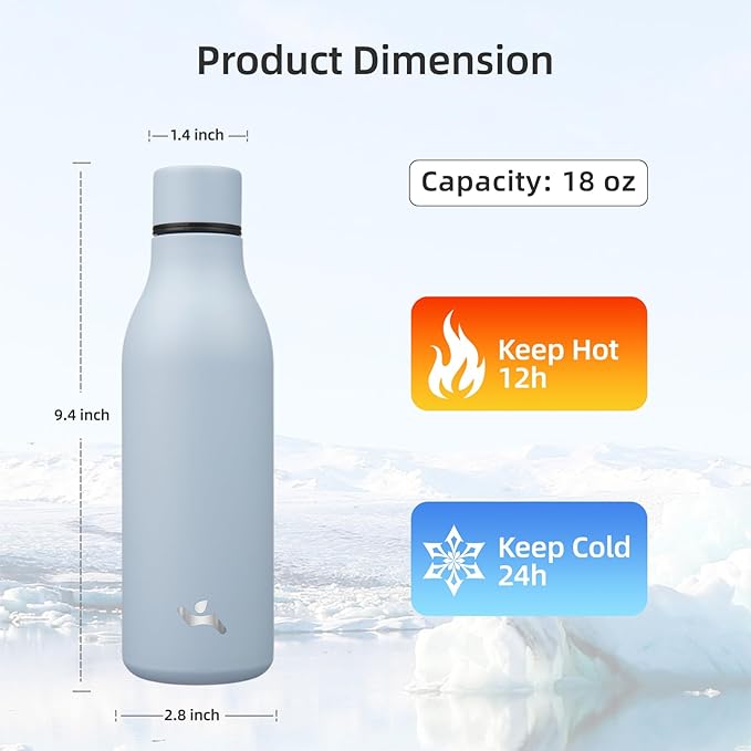 Insulated Water Bottle with Strap,18 oz Double Wall Stainless Steel Vacuum Bottles Metal Water Flask,Candy Blue