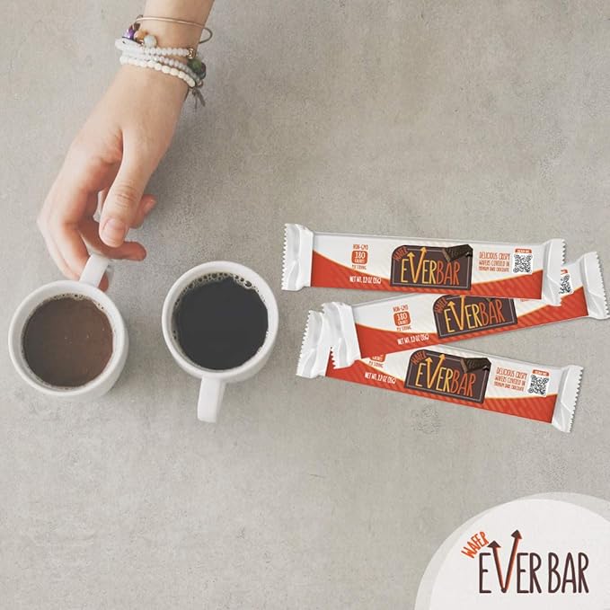 EverBar - Dark'n Crispy Chocolate Bars, 48 Count | Non-GMO, Dark Chocolate Wafer Candy Bar | On the Go | With Coffee or Tea | Healthy Snack | Bite-Size Premium Wafer Chocolate 48 Count