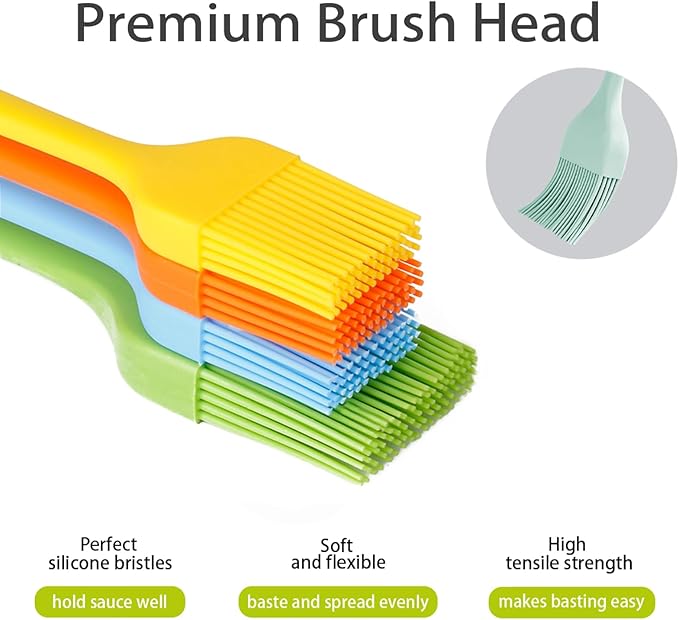 Silicone Basting Pastry Brush - Cooking Brush for Oil Sauce Butter Marinades, Food Brushes for BBQ Grill Kitchen Baking, Baster Brushes Baste Pastries Cakes Meat Desserts, Food Grade, Dishwasher Safe