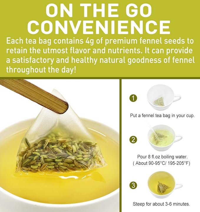 Olvvla - Premium Fennel Tea Bags - 4g X 50 Count - 100% Pure Natural Whole Fennel Seeds - Sweet & Smooth - Non-GMO - Caffeine-free - Support Digestion & Promote Relaxation