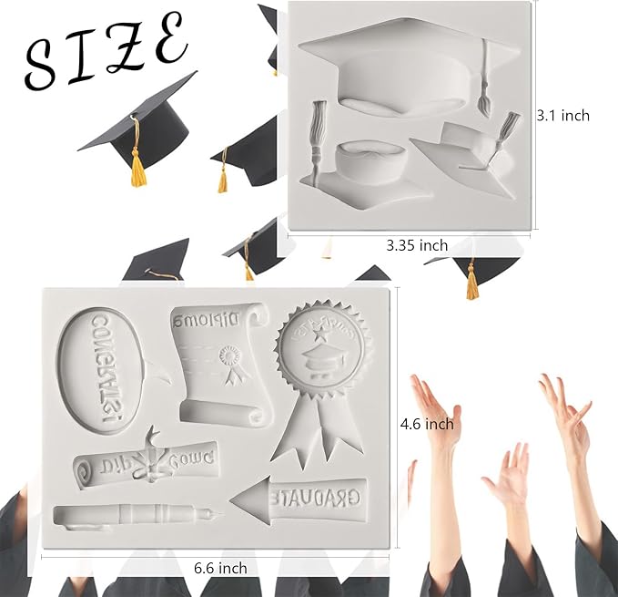 Sakolla Graduation Fondant Molds Silicone Doctoral Cap Diploma Chocolate Candy Molds Congrats Grad Congratulations Mould Cake Toppers Party Decorations for 2025 Graduation Celebration