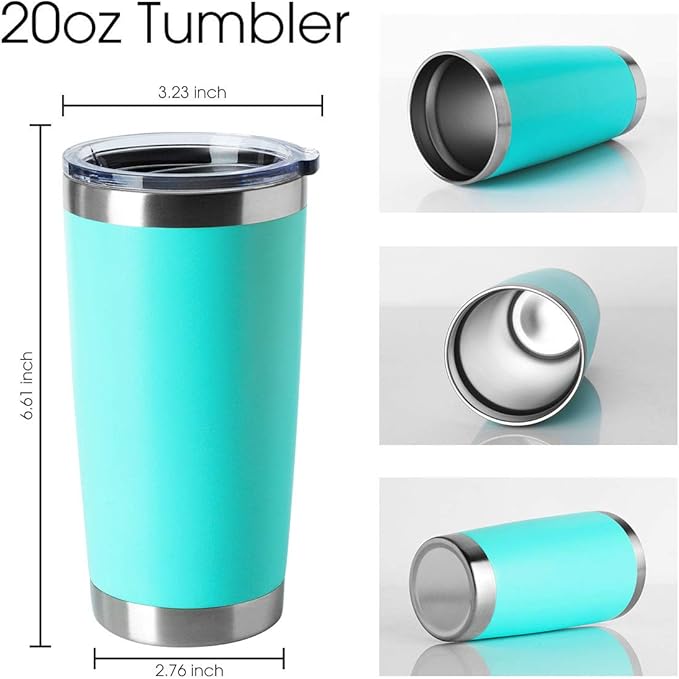 HASLE OUTFITTERS 20oz Tumblers Bulk Stainless Steel Cup with Lid Double Wall Vacuum Insulated Coffee Mug for Cold & Hot Drinks 8 Pack, Light Blue