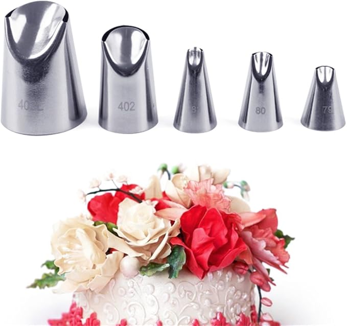 5 piece Stainless Steel Rose Flower Piping Tips Piping Nozzles Cake Decorating Supplies Cookies Cupcake Icing Decorating Supplies Decorating Kits Frosting Icing Tips Baking Set Tools #3