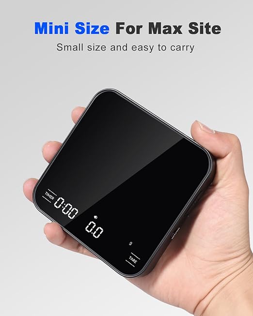Lamido Rechargeable Mini Coffee Scale with Timer, Espresso Scale with Powder to Water Ratio and Water Flow Modes, 2kg/0.1g Digital Scale for Espresso and Pour-Over, Portable Scale with Silicone Pad