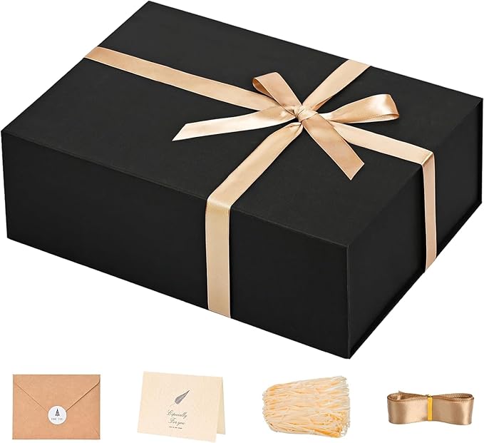 LIFELUM Gift Box 13.5''x10''x4'' Large Black Gifts Boxes with Magnetic Lids Luxury Gift Box for Groomsman Proposal Gifts Contains Card, Ribbon, Filler for Wedding, Christmas,Birthday Gift Packging