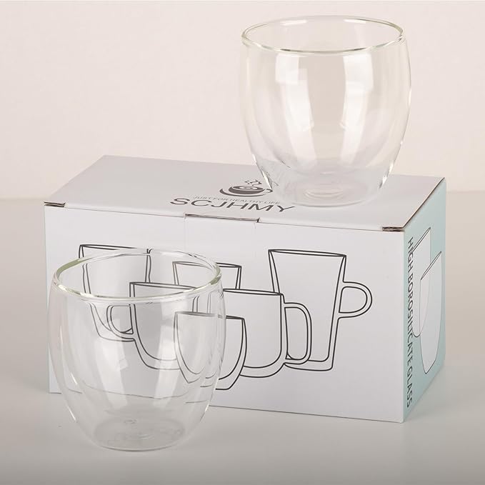 5.5oz Glass Coffee Mugs Set of 2, Double Walled Espresso Cups for Latte Cappuccino Cocoa Milk Cafe Juice, Clear Glass Tea Cup Set Glassware Gift for Christmas Birthday