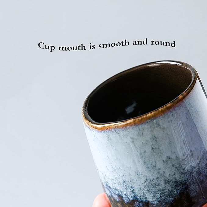 Ceramic Tea Cup, 4 Count (Pack of 1), 7.43 oz Capacity, Modern Design, Blue, Black, Grey, Christmas, Birthday, Thanksgiving, Reusable, Heavy Duty, Glazed, Teacups, Teacup