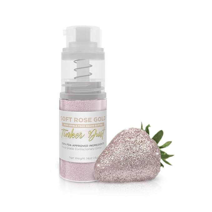 Bakell - Soft Rose Gold Tinker Dust (4g, 1x Mini Spray Pump) Edible Glitter for Food, Desserts, and Beverages!