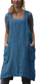 YESDOOD Apron for Womens Cotton Linen Apron Cross Back with Pockets Pinafore Dress for Baking Cooking