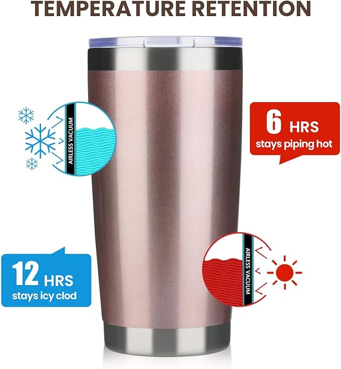 MEWAY 20oz Tumbler 8 Pack Double Wall Vacuum Insulated Travel Mug Bulk, Stainless Steel Tumblers with Lid and Straw, Durable Powder Coated Coffee Cups for Cold & Hot Drinks (Rose Gold, 8)